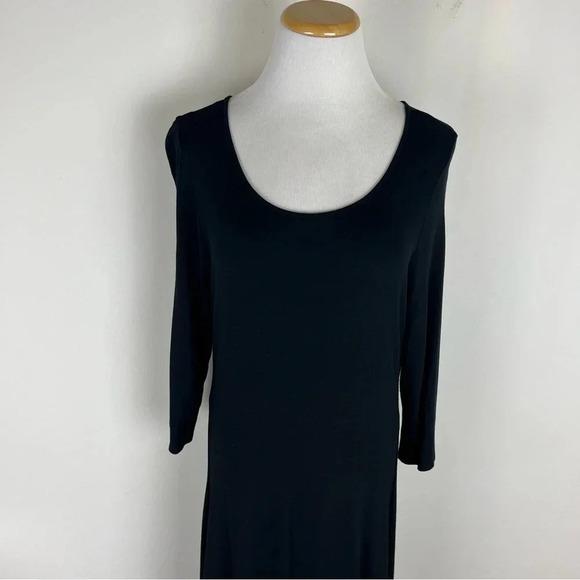 Eileen Fisher Long Sleeve Jersey MIDI Shift Dress in Black Size Medium - Picture 3 of 9